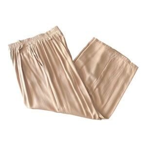 Tan Elastic Waist Wide-Leg Pants